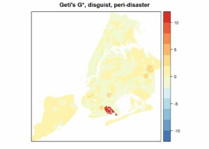 Geti's G* for the peri disaster 2 weeks time slot for the number of tweets associated with the emotion disgust.