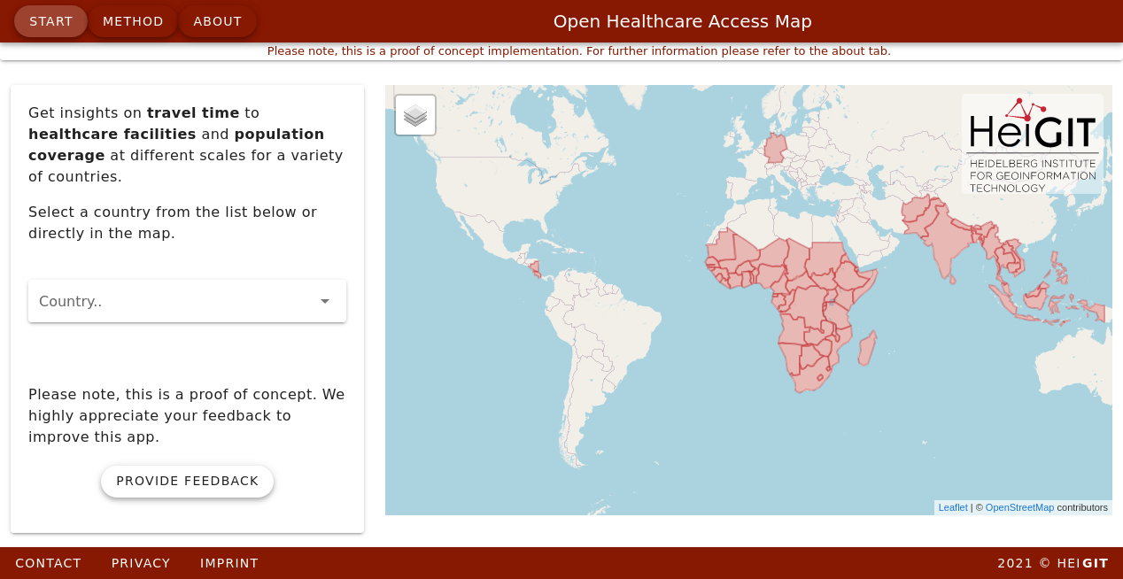 All available countries in Open Healthcare Access Map